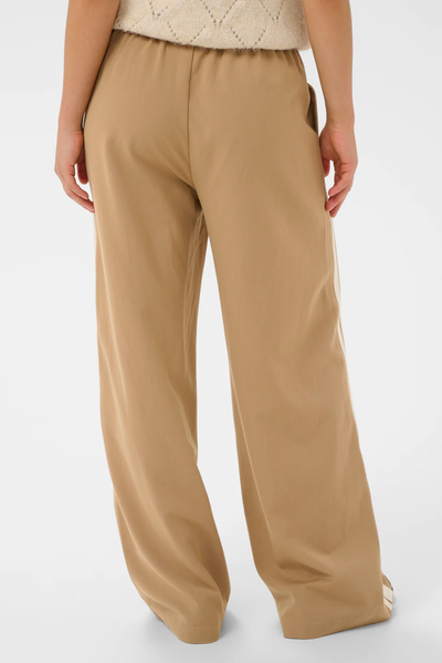 SAINT TROPEZ PASCALE PANT POLYESTER VISCOSE RED POPPY CAMEL TAN TIGERS EYE STIRPE TROUSER
