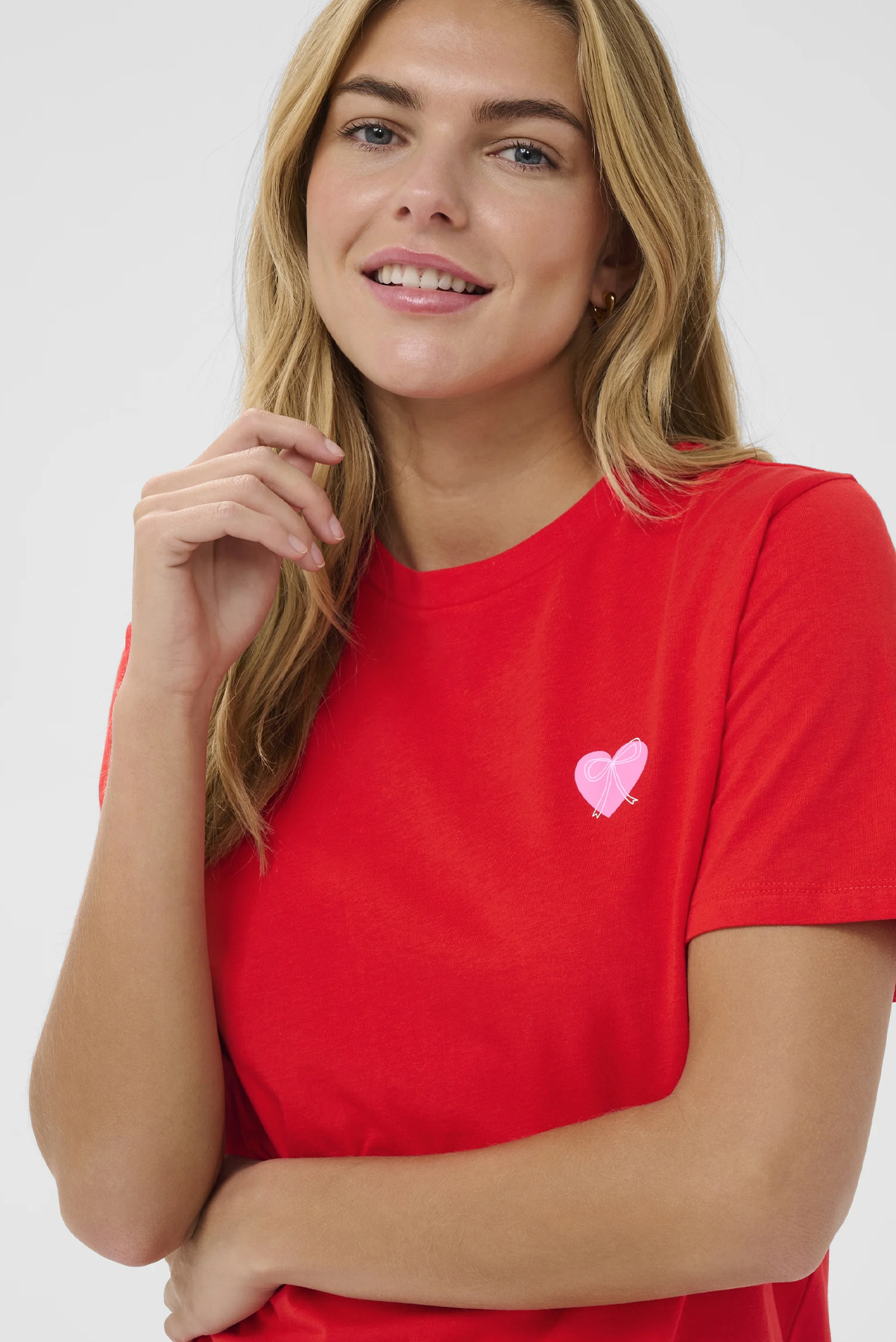 SAINT TROPEZ PEXTAN TSHIRT RED AND PINK COTTON TEE SHIRT HEART BOW 