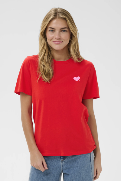 SAINT TROPEZ PEXTAN TSHIRT RED AND PINK COTTON TEE SHIRT HEART BOW 