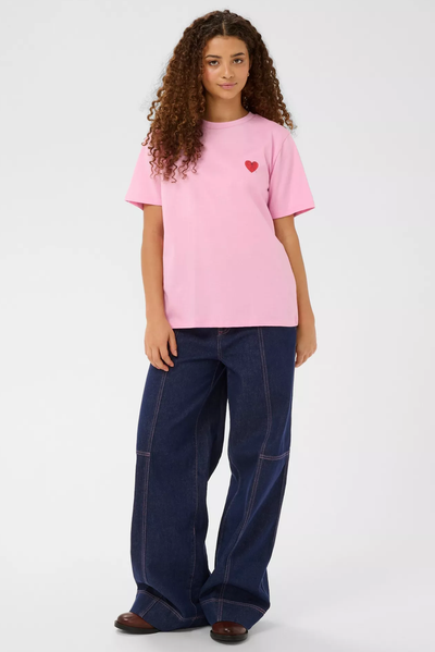 SAINT TROPEZ PEXTAN TSHIRT RED AND PINK COTTON TEE SHIRT HEART BOW 