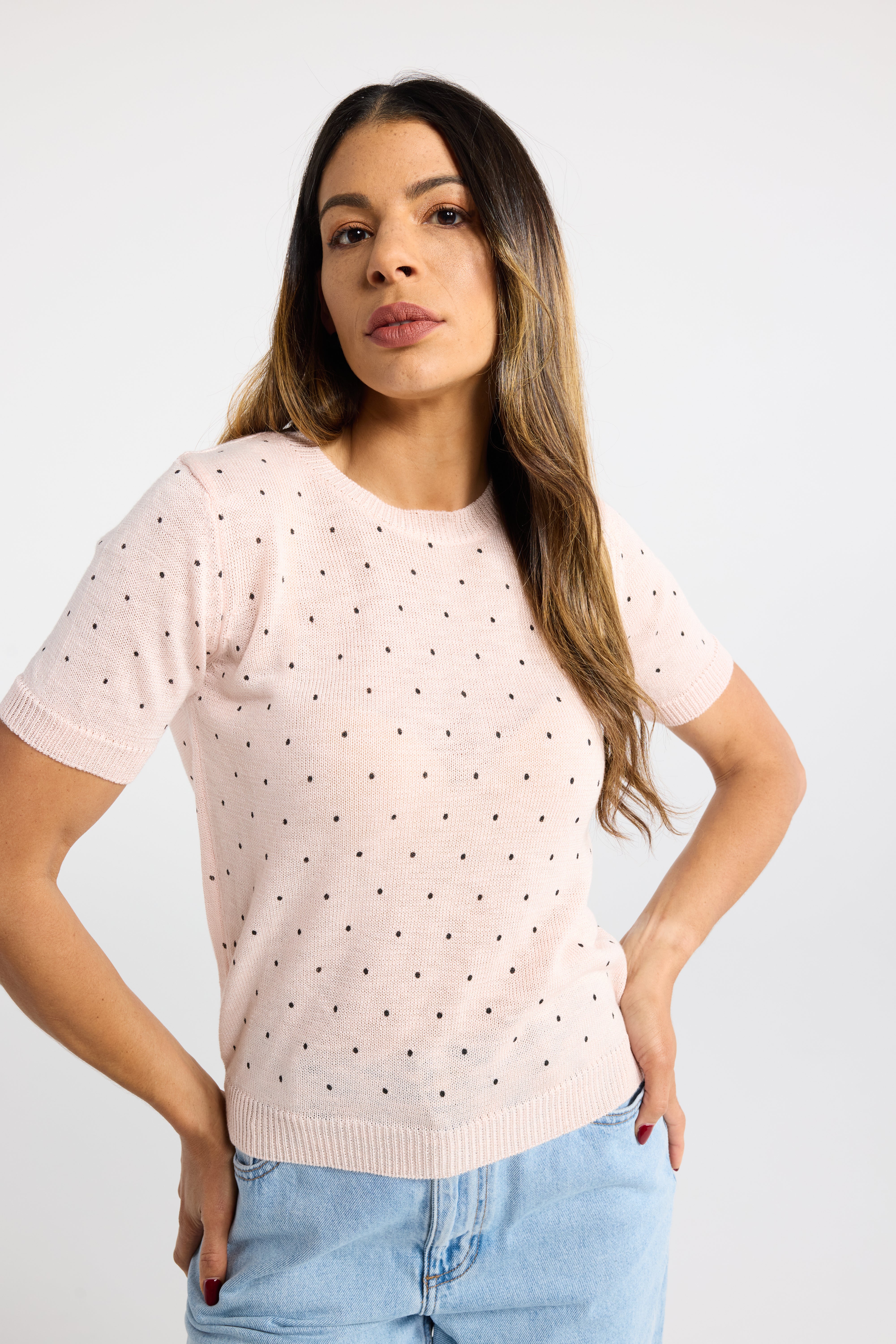 INK PIPPA KNIT PINK SPOT KNIT TOP PINK KNIT TSHIRT SHORT SLEEVE KNIT TEE 