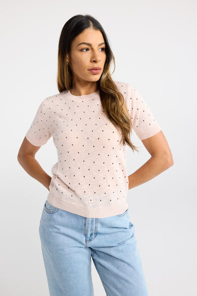 INK PIPPA KNIT PINK SPOT KNIT TOP PINK KNIT TSHIRT SHORT SLEEVE KNIT TEE 