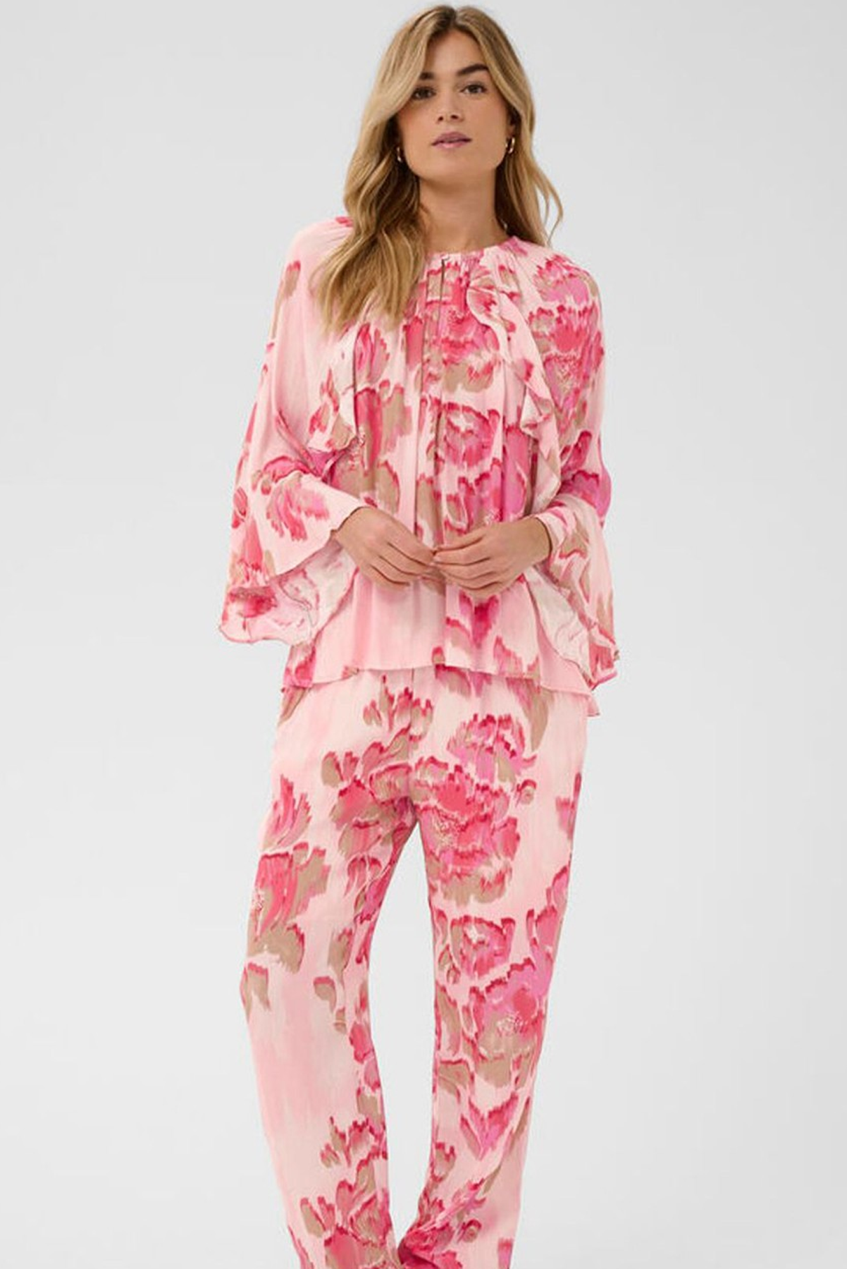 SAINT TROPEZ POLLYANA BLOUSE VISCOSE PINK FLORAL TOP