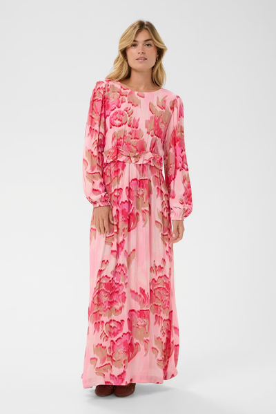 SAINT TROPEZ POLLYANA DRESS VISCOSE PINK FLORAL MAXI DRESS