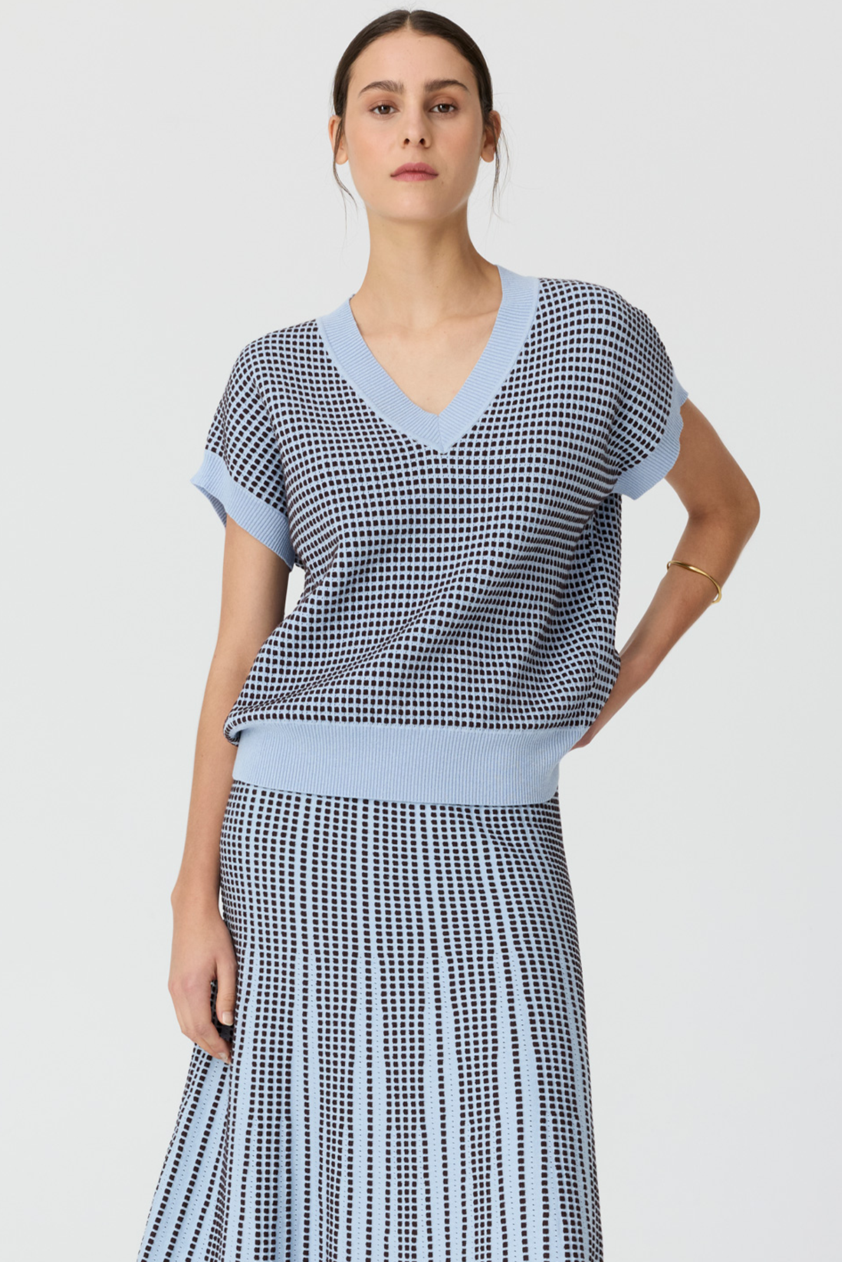 POL EVLYN KNIT TOP KNIT VEST BLUE CHOCOLATE LINEN COTTON