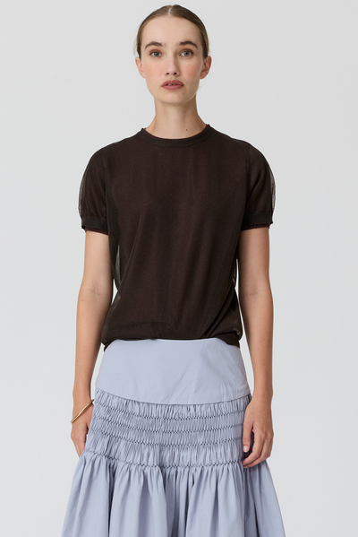 POL KASPAR LAYERED TEE VISCOSE COTTON NYLON POLYESTER BROWN CHOCOLATE KNIT