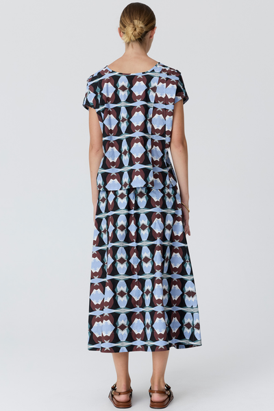POL THYRA SKIRT COTTON BLUE PRINK MIDI SKIRT