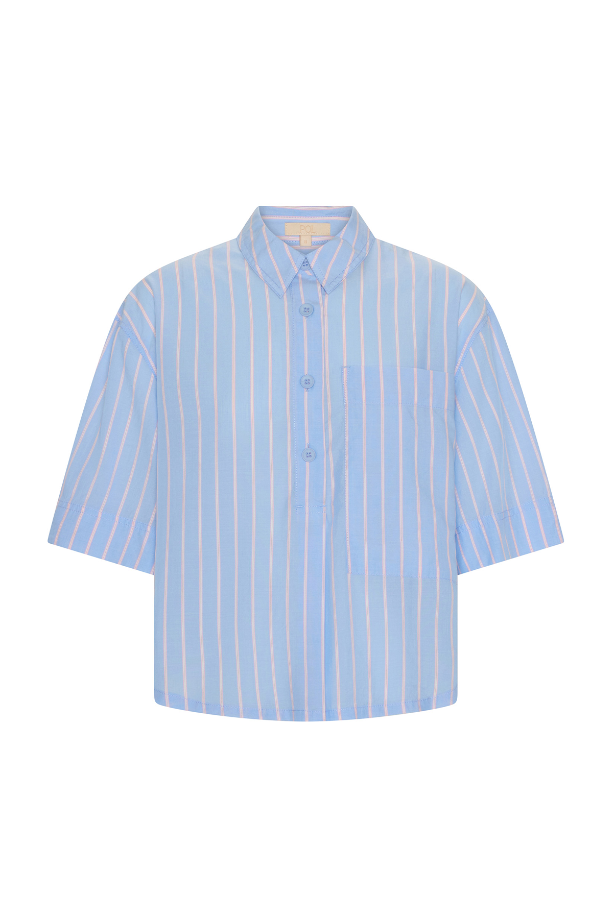 POL AUBIN CAMP SHIRT BLUE PINK STRIPE TOP