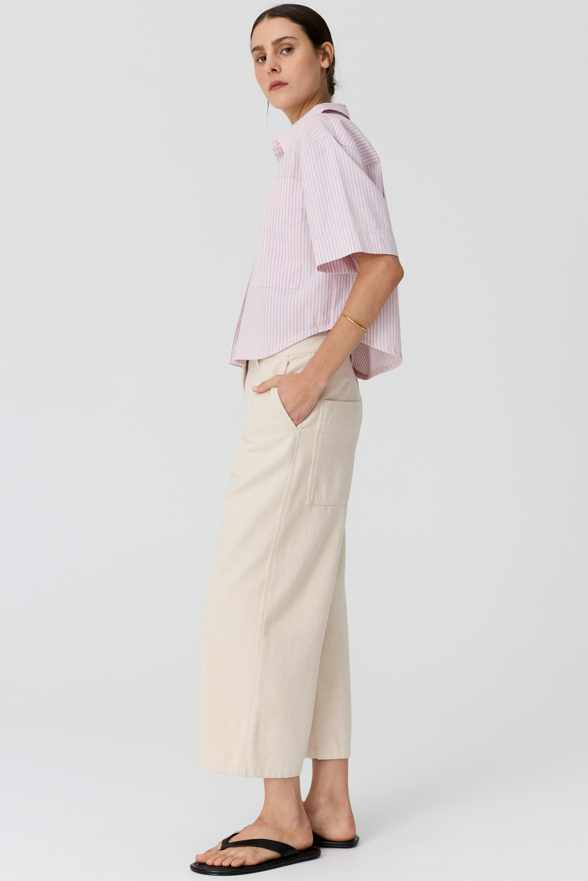 POL AUBIN CAMP SHIRT PINK STRIPE COTTON 