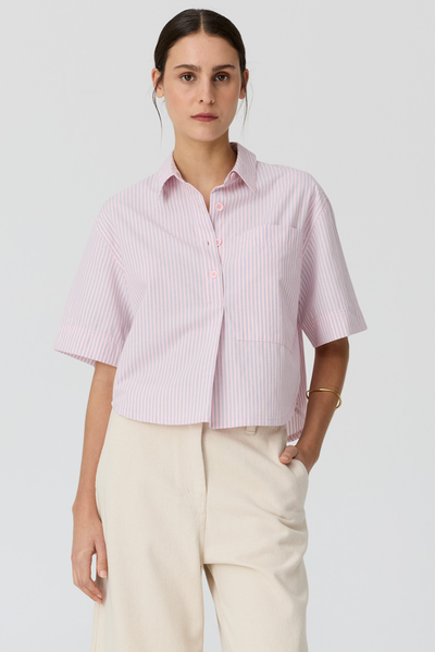 POL AUBIN CAMP SHIRT PINK STRIPE COTTON 