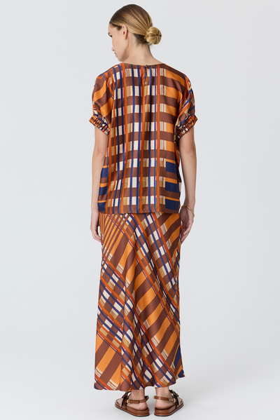POL LATTICE SKIRT ORANGE STRIPE VISCOLE BIAS SKIRT