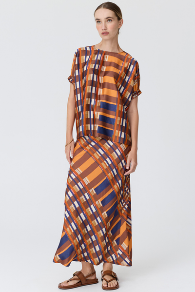 POL LATTICE SKIRT ORANGE STRIPE VISCOLE BIAS SKIRT
