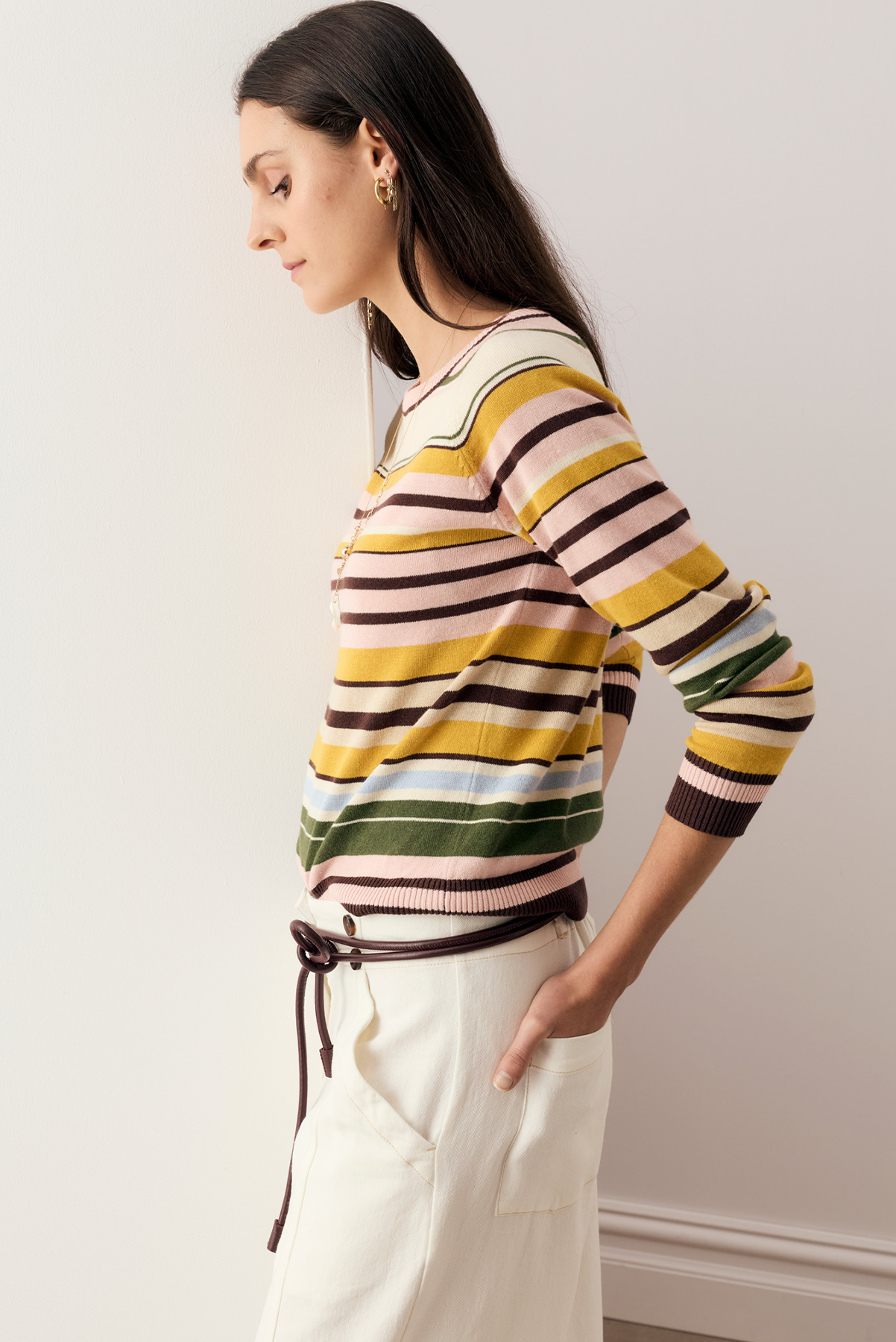 POL TILLER MULTISTRIPE KNIT SWEATER STRIPE YELLOW LINEN COTTON