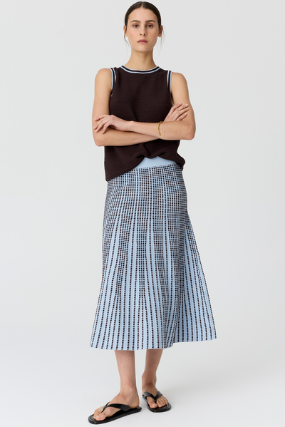 POL EVLYN KNIT SKIRT LINEN COTTON BLUE BROWN CHOCOLATE MIDI SKIRT