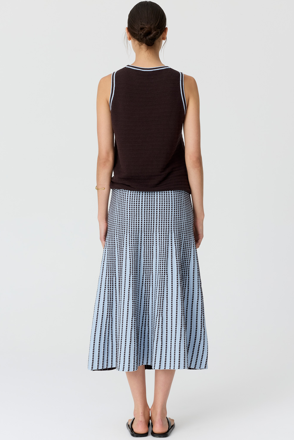 POL EVLYN KNIT SKIRT LINEN COTTON BLUE BROWN CHOCOLATE MIDI SKIRT
