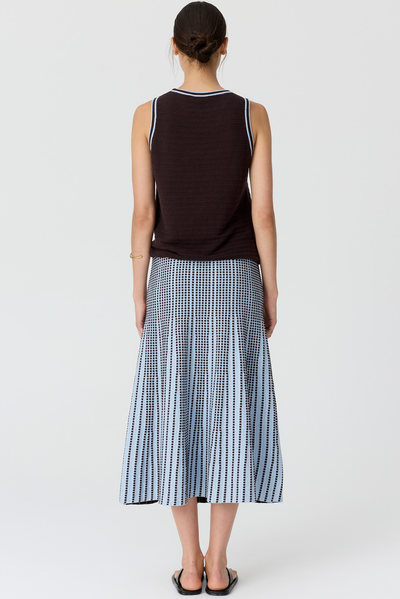 POL EVLYN KNIT SKIRT LINEN COTTON BLUE BROWN CHOCOLATE MIDI SKIRT