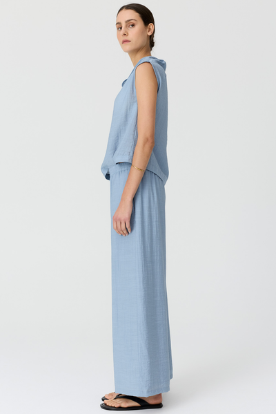 POL FENNEL COWL NECK TOP BLUE RAYON NYLON