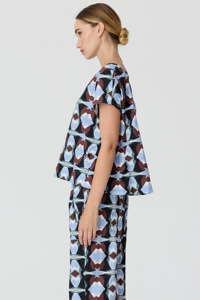 POL THYRA REVERSIBLE TEE COTTON BLUE PRINT TOP
