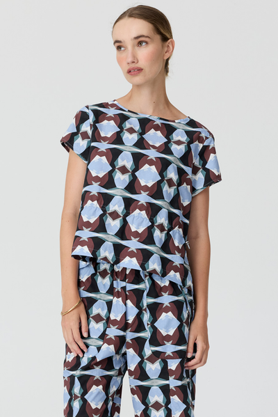 POL THYRA REVERSIBLE TEE COTTON BLUE PRINT TOP