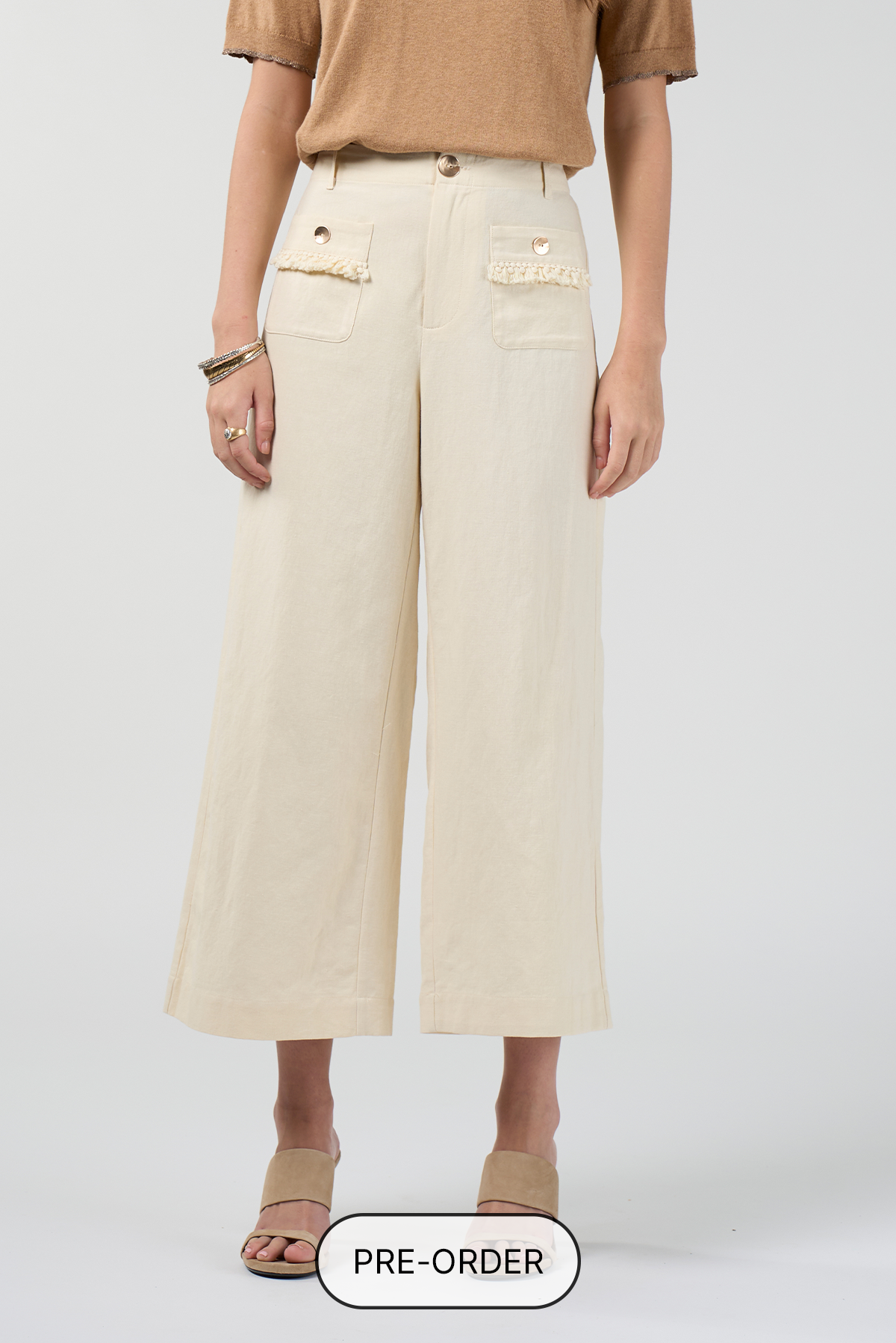 LOOBIES STORY NAVI PANT BUTTERMILK CREAM IVORY SANDALWOOD RUST COTTON LINEN