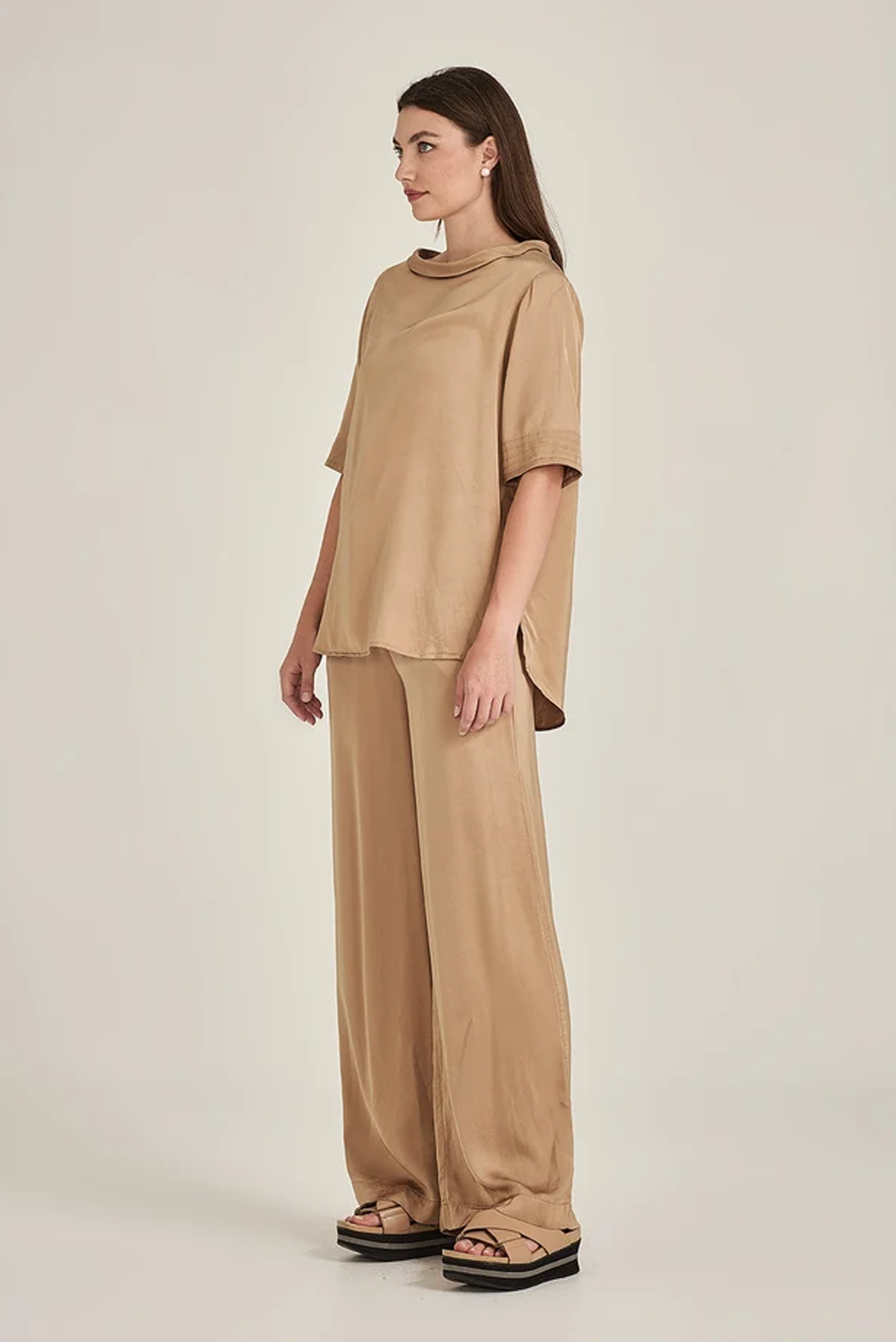 CAROLINE SILLS PALISADES SOHO TOP VISCOSE RAYON COFFEE TAN IVORY CREAM