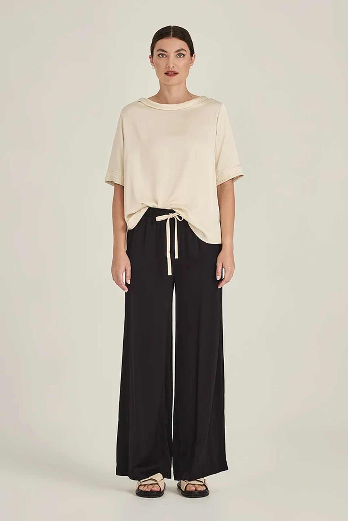 CAROLINE SILLS PALISADES SOHO TOP VISCOSE RAYON COFFEE TAN IVORY CREAM