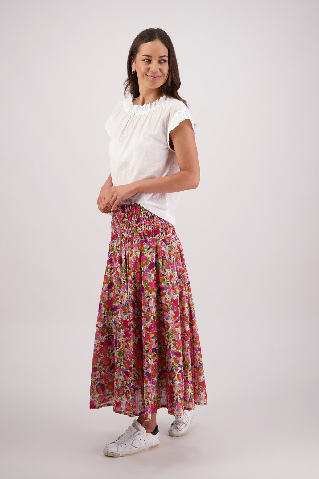 BRIARWOOD PANDORA SKIRT PINK FLORAL MIDI MAXI SKIRT RAMIE COTTON LINED