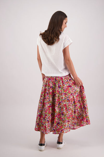BRIARWOOD PANDORA SKIRT PINK FLORAL MIDI MAXI SKIRT RAMIE COTTON LINED