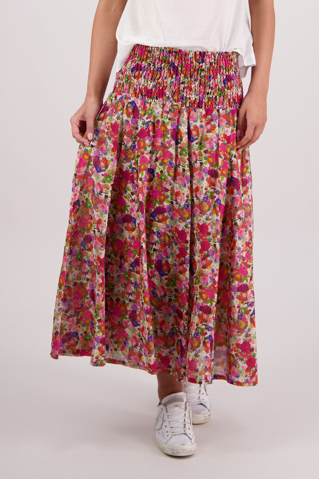BRIARWOOD PANDORA SKIRT PINK FLORAL MIDI MAXI SKIRT RAMIE COTTON LINED