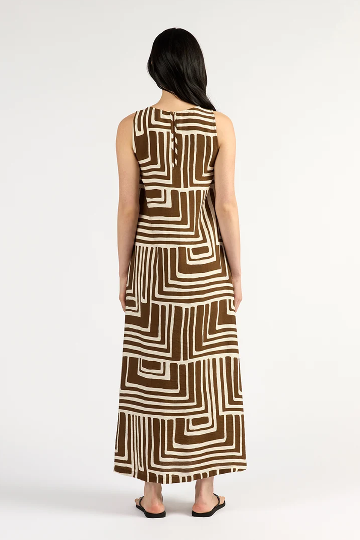 TUESDAY LABEL PEYTON DRESS MAXI BROWN PRINT RAYON NYLON DRESS