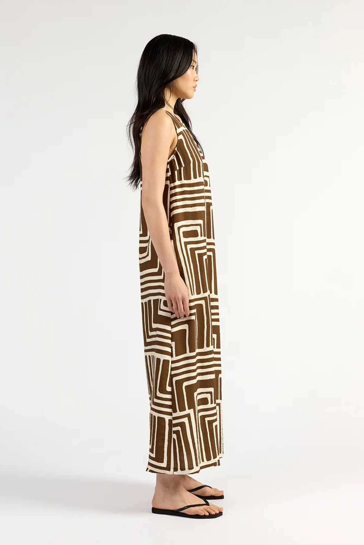 TUESDAY LABEL PEYTON DRESS MAXI BROWN PRINT RAYON NYLON DRESS
