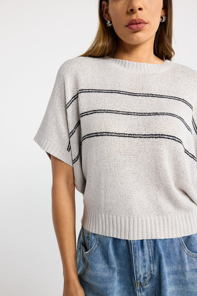 INK RAILS KNIT TOP BAT5 WING BOXY OVERSIZED DOUBLE STRIPE KNIT TOP GREY BLACK
