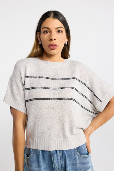INK RAILS KNIT TOP BAT5 WING BOXY OVERSIZED DOUBLE STRIPE KNIT TOP GREY BLACK