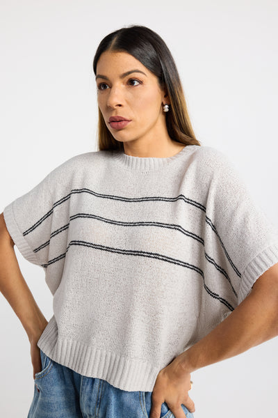 INK RAILS KNIT TOP BAT5 WING BOXY OVERSIZED DOUBLE STRIPE KNIT TOP GREY BLACK