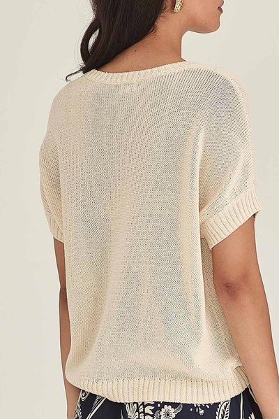 SILLS RICHMOND BOXY TEE CHAMPAGNE CREAM KNIT TOP COTTON