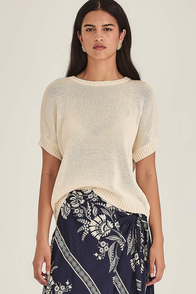 SILLS RICHMOND BOXY TEE CHAMPAGNE CREAM KNIT TOP COTTON