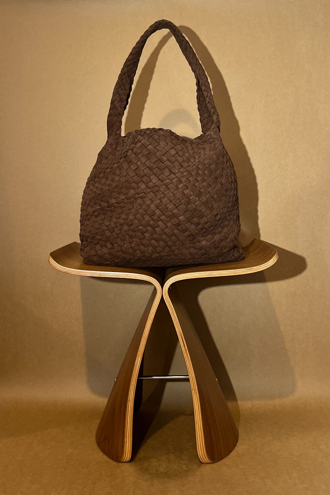 WENDYS LILLY RINGO BAG FAUX SUEDE WOVEN BAG SHOULDER BAG LARGE BAG BROWN CHOCOLATE SLOUCH SLOUCHY BAG