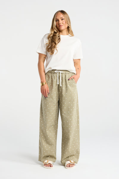 INK ROMEO PANT CEMENT HEART PANTS PULL ON PANTS ELASTIC WAISTBAND COTTON PANT HEART PRINT PANTS 