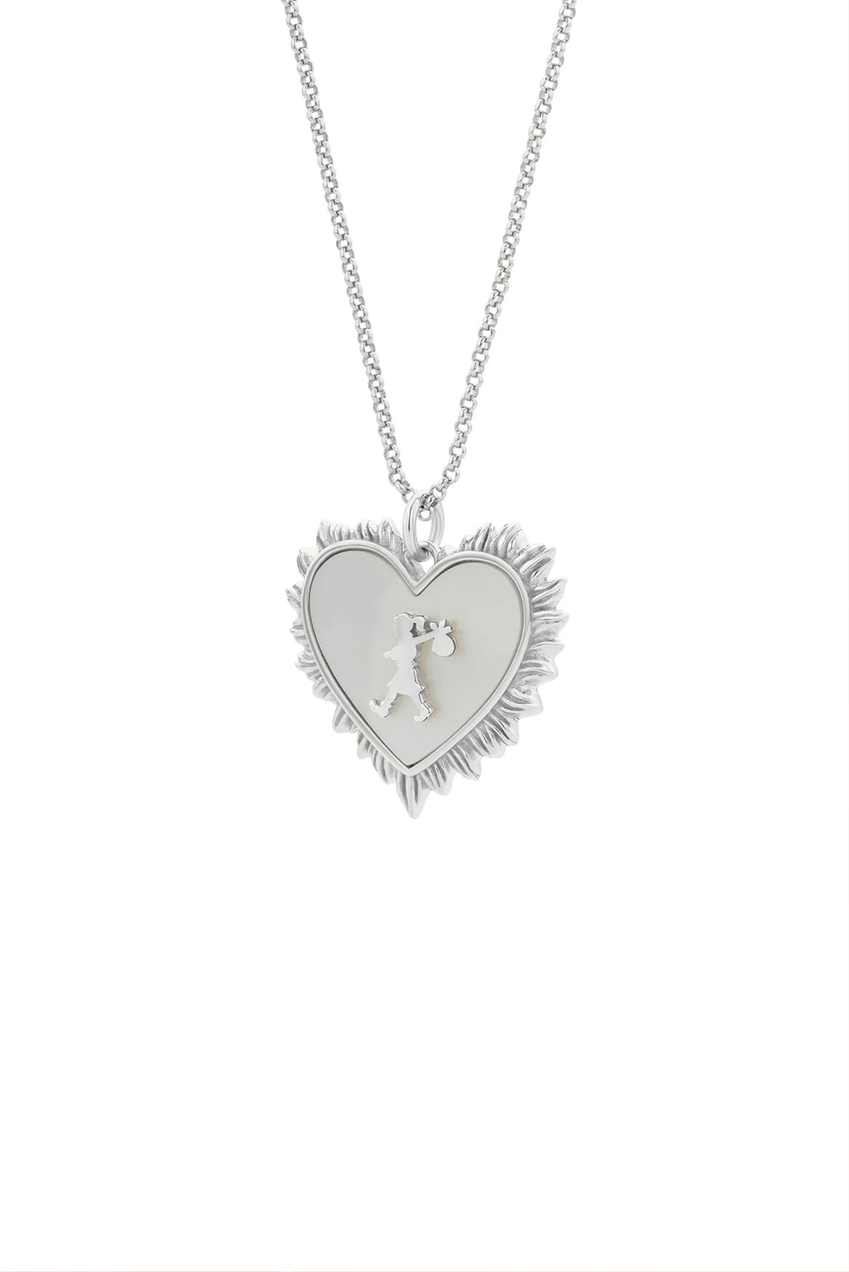 RUNAWAY FLAMING MOTHER OF PEARL HEART NECKLACE