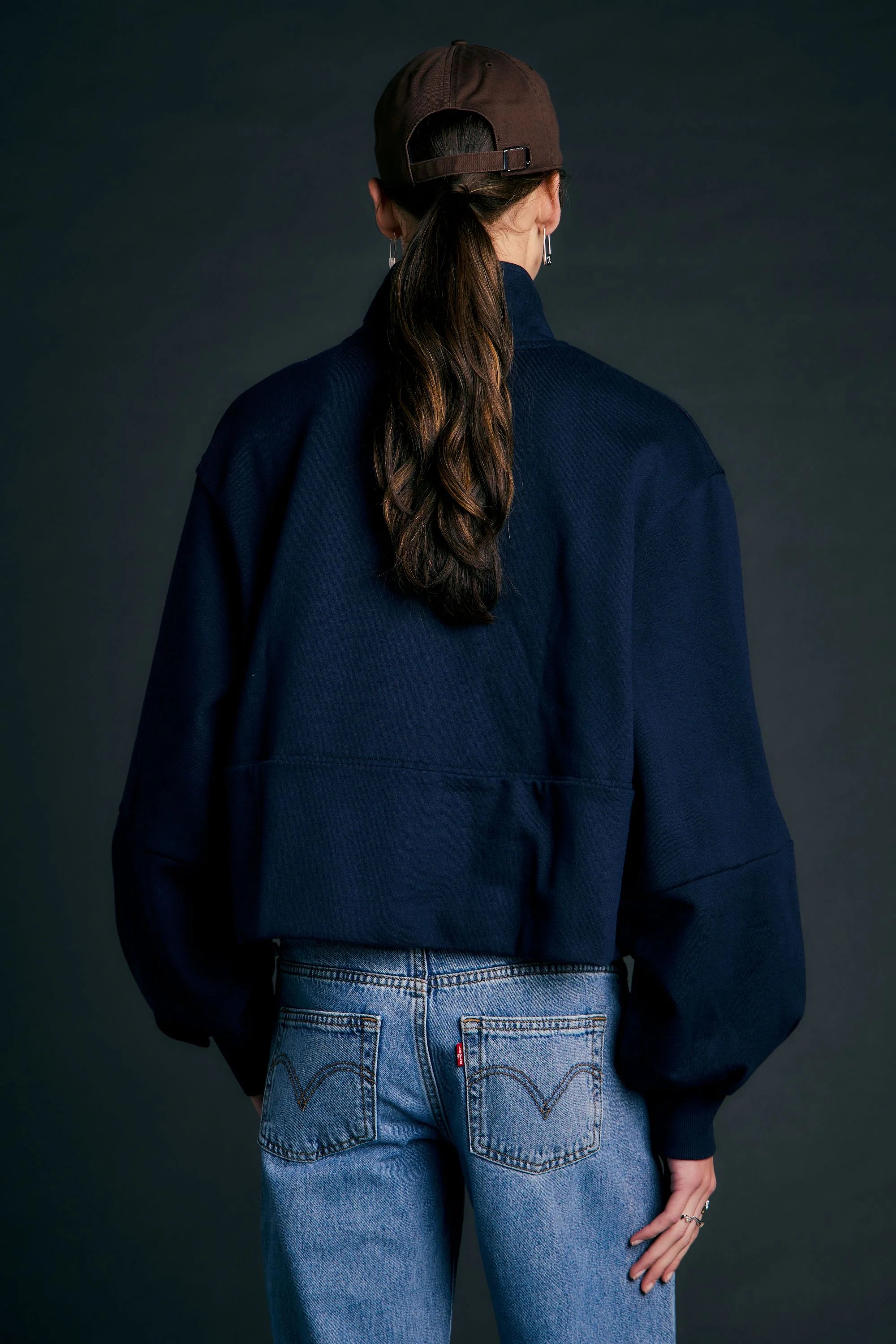 KAREN WALKER RUNAWAY ZIP FRONT SWEATSHIRT NAVY JUMPER