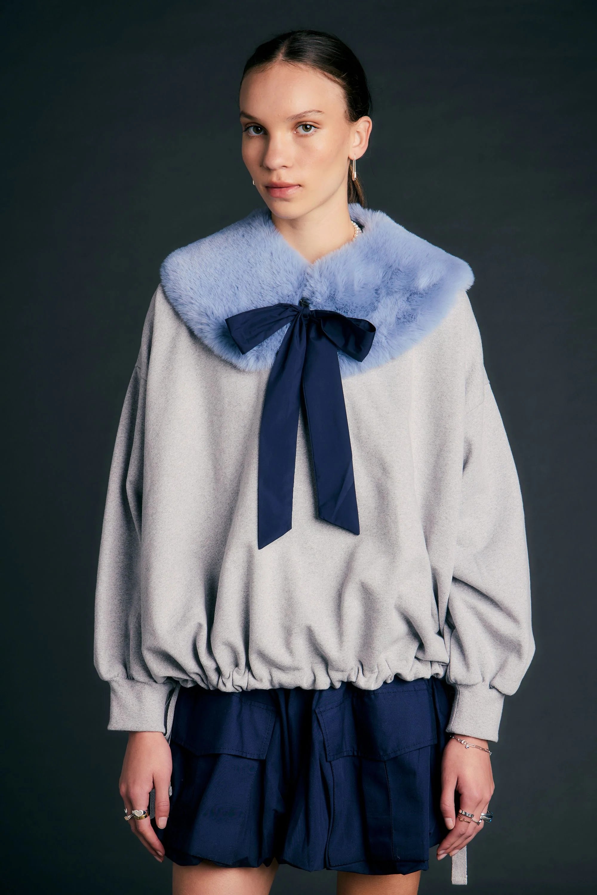 KAREN WALKER RUNAWAY COLLAR DUSTY BLUE FLUFFY TIE ATTACHABLE COLLAR
