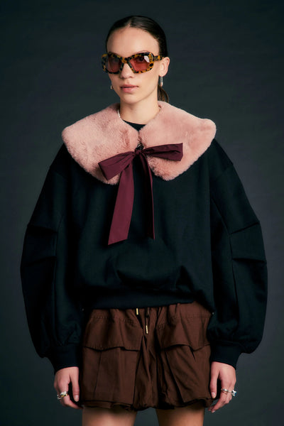 KAREN WALKER RUNAWAY COLLAR DUSTY PINK FLUFFY TIE ATTACHABLE COLLAR