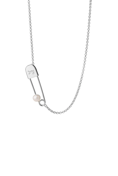 RUNAWAY SAFETY PIN NECKLACE WITH 6MM FRESHWATER PEARL