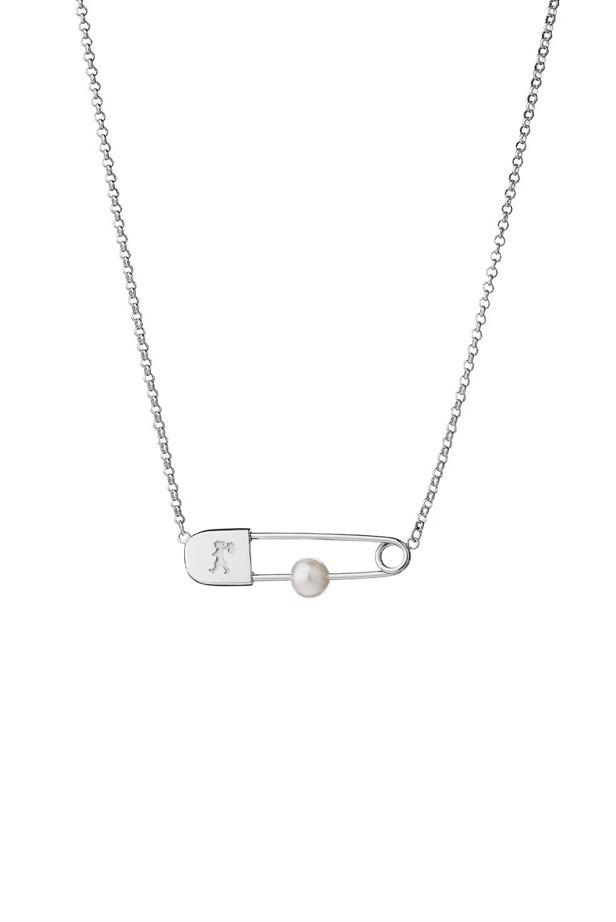 RUNAWAY SAFETY PIN NECKLACE WITH 6MM FRESHWATER PEARL