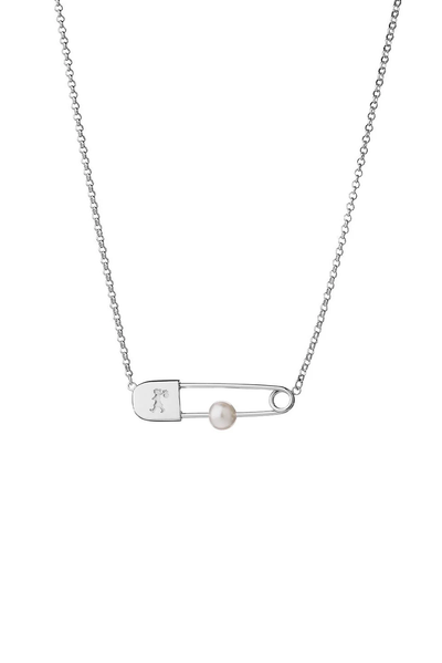 RUNAWAY SAFETY PIN NECKLACE WITH 6MM FRESHWATER PEARL