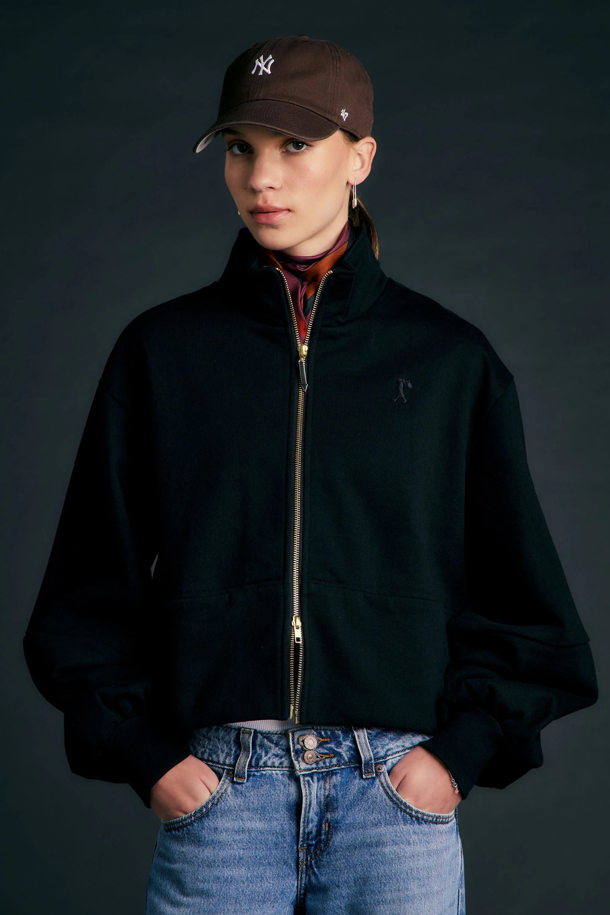 KAREN WALKER RUNAWAY ZIP FRONT SWEATSHIRT BLACK JUMPER