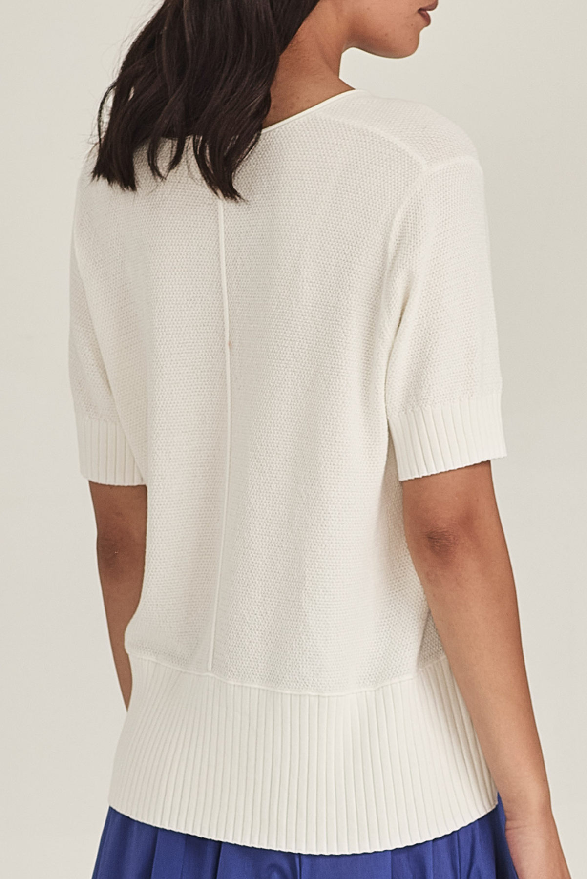SILLS SALMA KNIT TEE COTTON TENCEL MODAL KNIT TEE COBALT BLUE CHALK WHITE