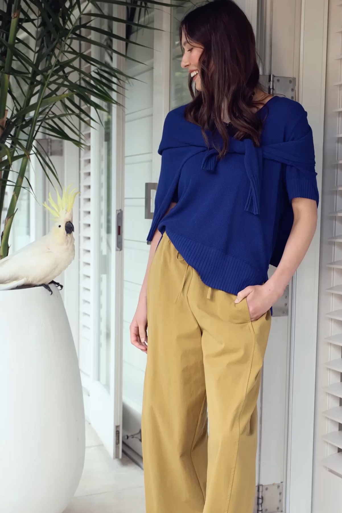 SILLS SALMA KNIT TEE COTTON TENCEL MODAL KNIT TEE COBALT BLUE CHALK WHITE