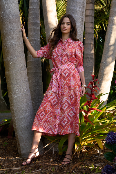LOOBIES STORY SINHALA SHIRT DRESS RAMIE PINK MIDI DRESS