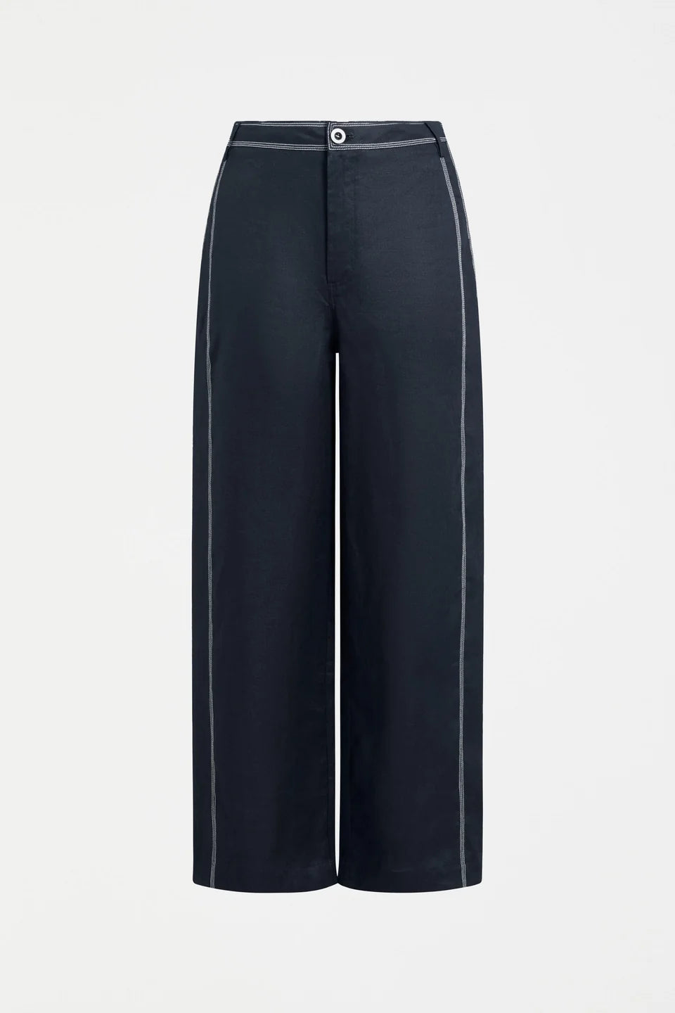 ELK SONNEN PANT NAVY LINEN PANT WITH WHITE CONTRAST STITCHING 